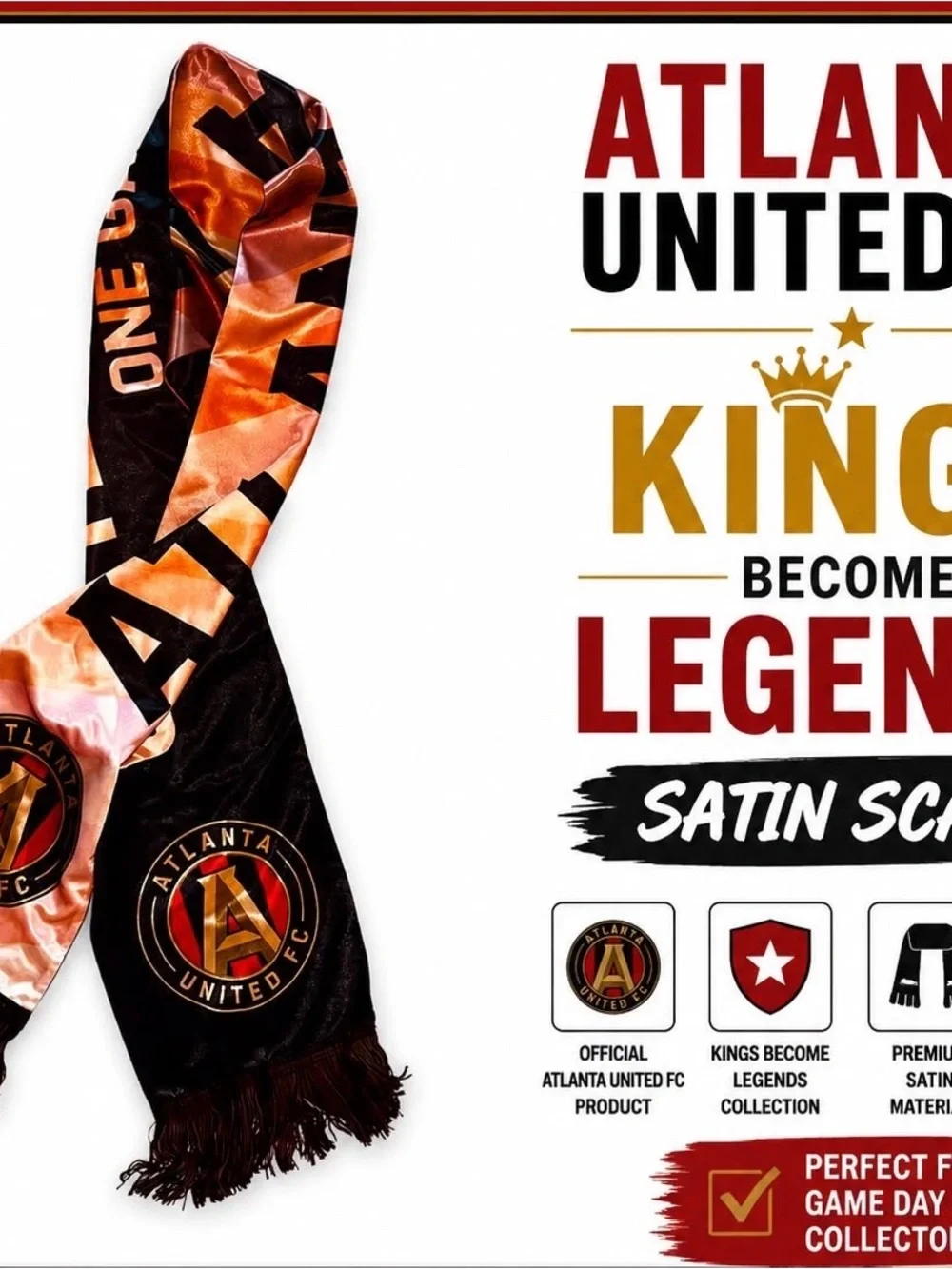 Atlanta United FC Kings Become Legends Satin Scarf New #B48